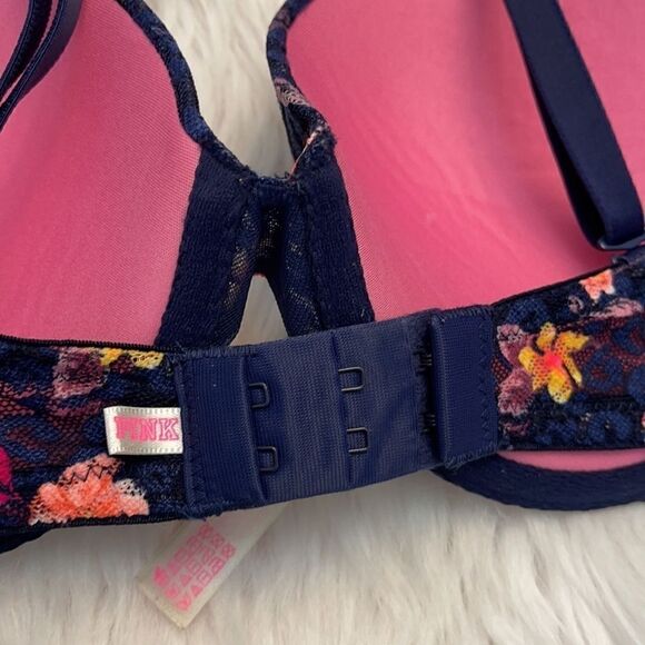 victoria’s Secret Pink Navy Floral Push Up Sz 34D - Picture 7 of 14